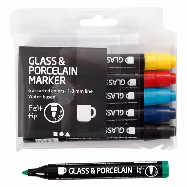 Glas und Porzellan Marker Set 6 Stück mit Spitze 1 bis 3 mm