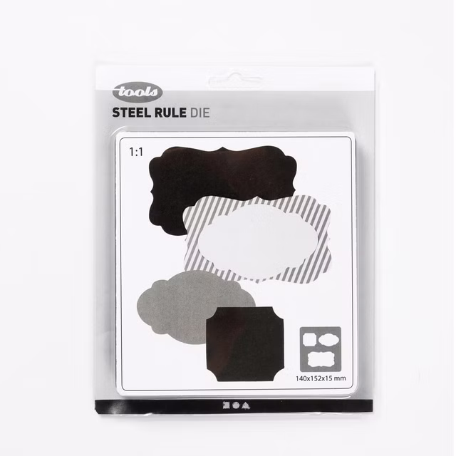 Stanzform mit dem Motiv von mehreren Schildern, 14x15,25 x1,5 cm 117492