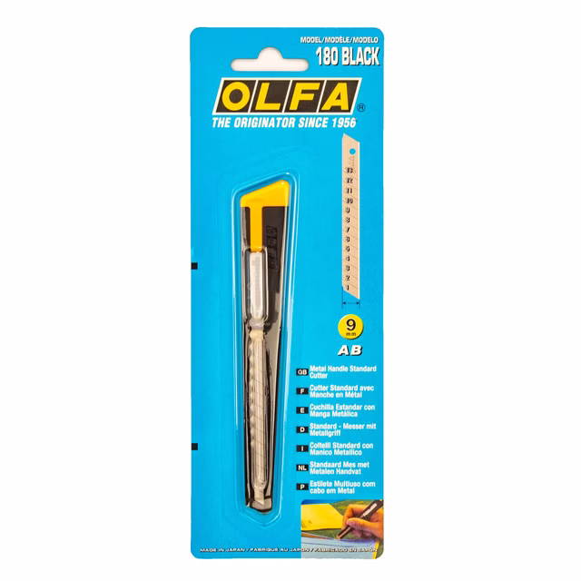 Olfa Cutter-Messer 180 Black, 9 mm Klinge, in schwarzer Metallausführung