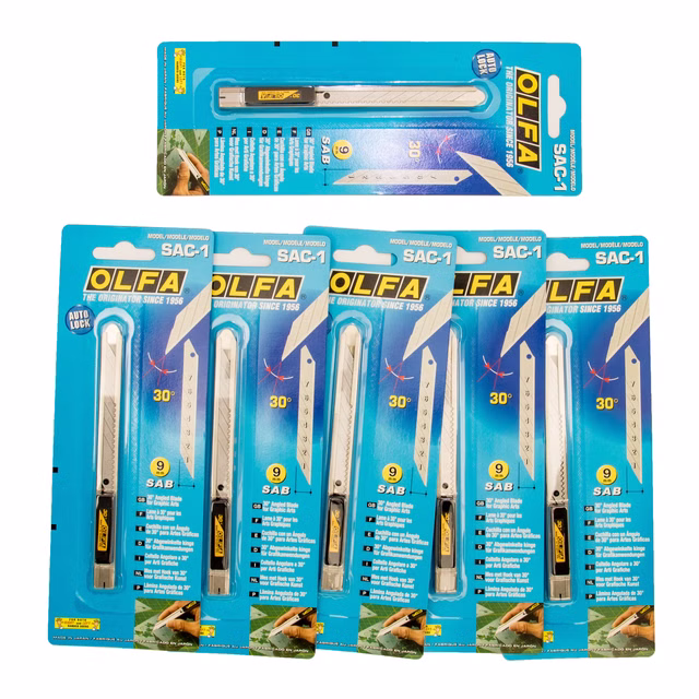 OLFA 6 Stück Cutter SAC-1 mit Edelstahl Griff
