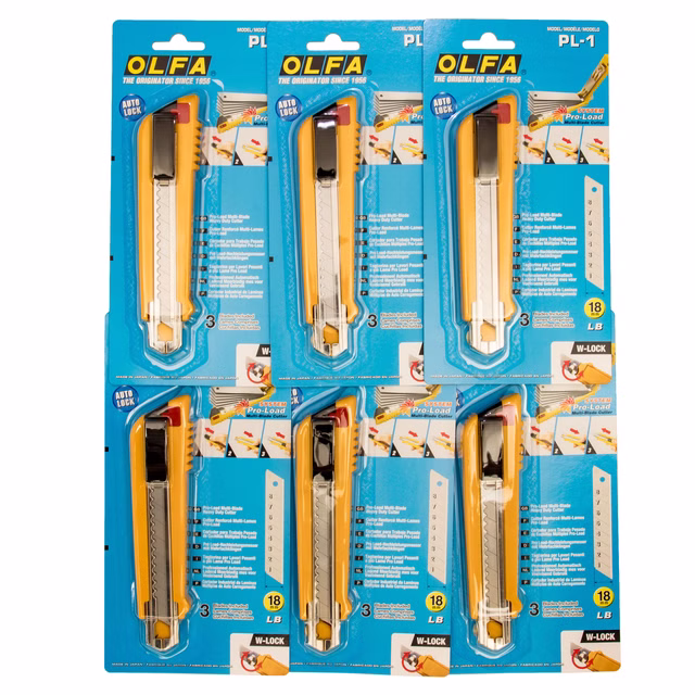 Olfa 6 Stück Cuttermesser PL-1 mit Selbstlader und Klingenmagazin inkl. 3 Klingen