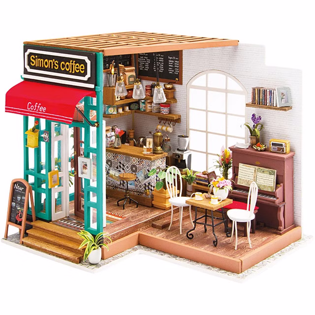 DIY-Miniatur-Zimmer, Kaffeestube, H 19 cm, L 22,6 cm, B 19,4 cm