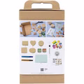 Kreativ Set Stempeldruck, Dekorierte Schachteln und Karten, Beige, Mittelgrün, Mint, Rot transparent