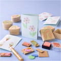 Kreativ Set Stempeldruck, Dekorierte Schachteln und Karten, Beige, Mittelgrün, Mint, Rot transparent