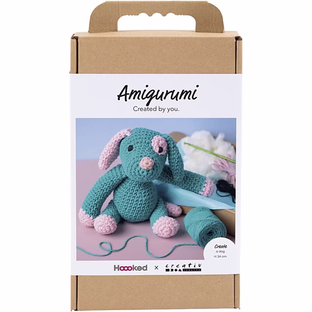 Kreativ Set Amigurumi, Welpe, Pastellpink, Dunkeltürkis